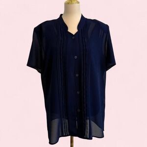Vintage Studio I Navy Blue Sheer Blouse with Matching Tank Size 18